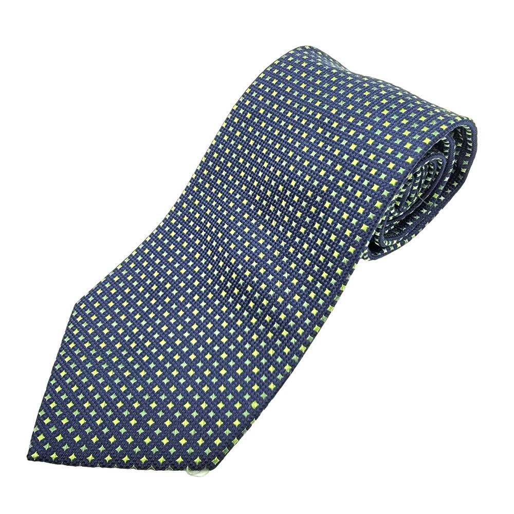 BROOKS BROTHERS "346" Pure Silk Navy Blue w/ Green Box Print Neck Necktie